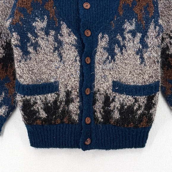 MISSONI UOMO Vintage 80s Cardigan Sweater Coat Mens Large Brown Blue Funnel Neck - Picture 8 of 16
